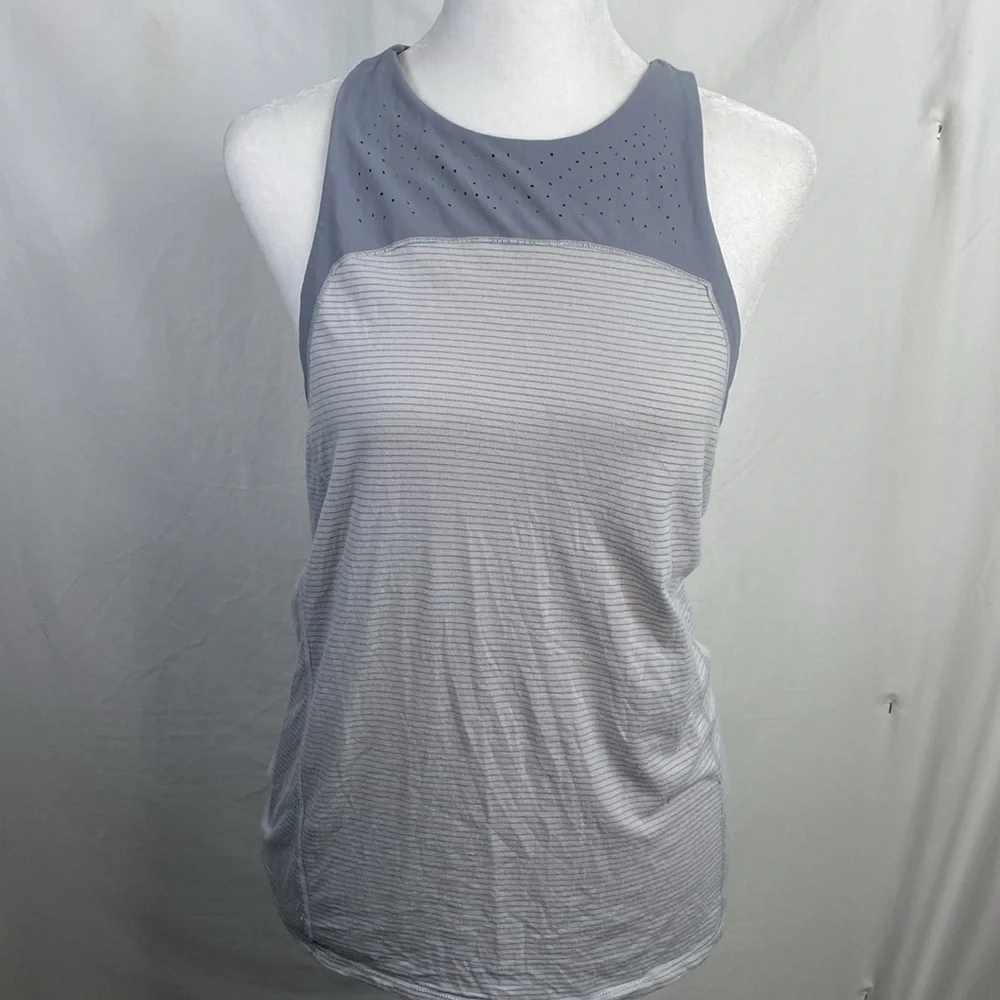Lululemon Small Gray with Blue/Gray Split Back Running Yoga Fitness Tank Top.